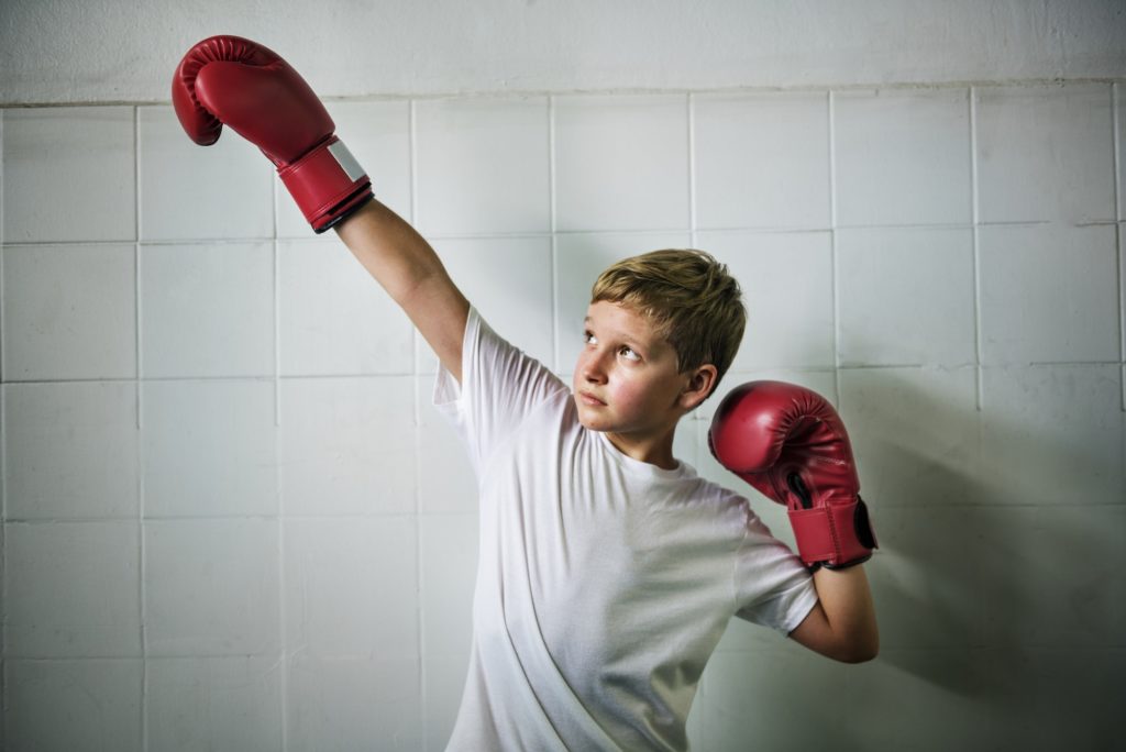 Boy Boxing Victory Confidence Posing Winning Concept